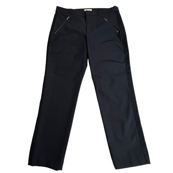 Rebecca Taylor Womens Black Mid Rise‎ Tuxedo Stripe Ava Slim Leg Techno Pants 12 - Picture 2 of 9